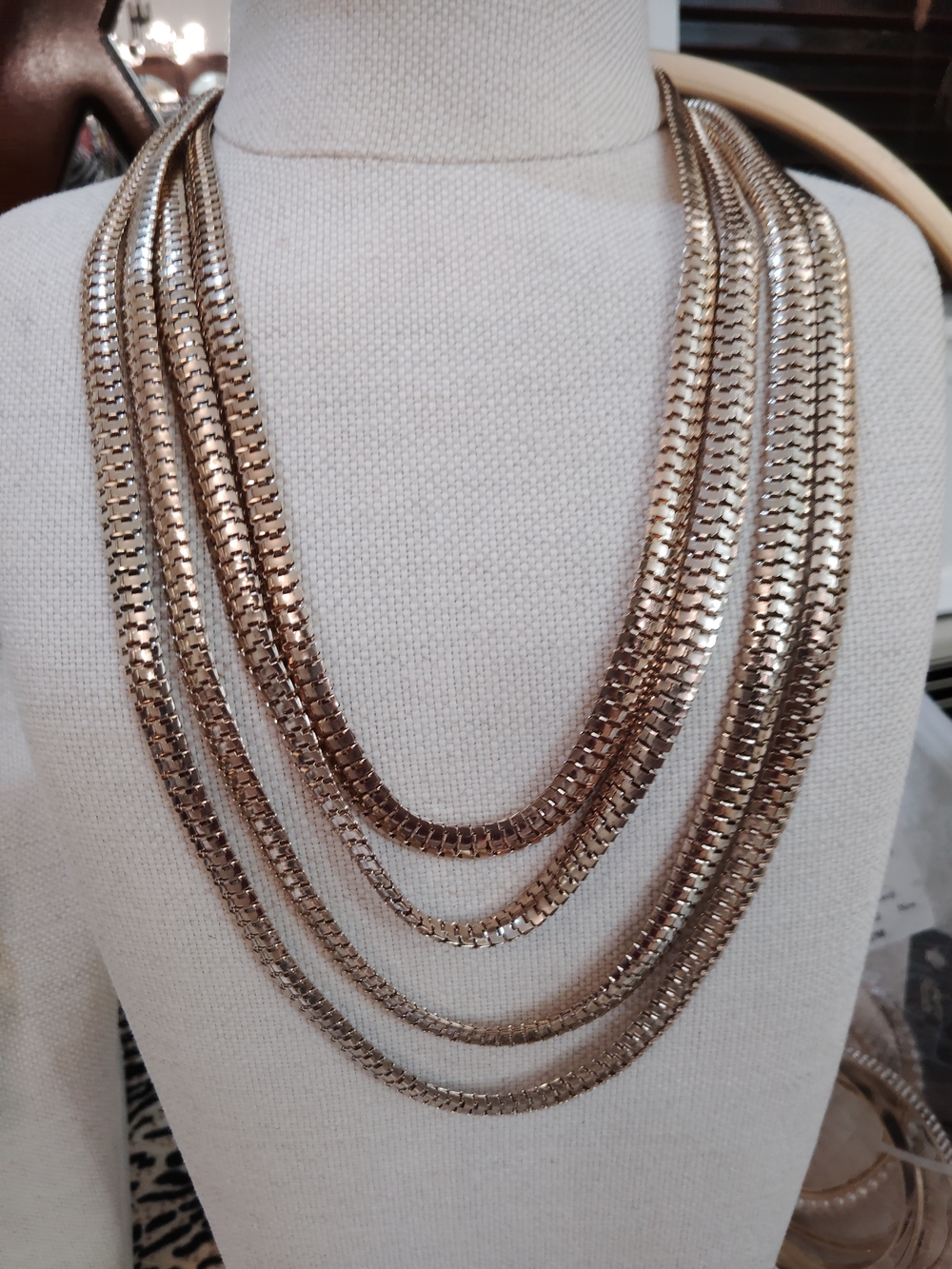Vintage Graziano Gold-Tone Multi-Layer Flat Chain Necklace (Signed)